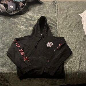 Black Graphic Hoodie with Red Accents